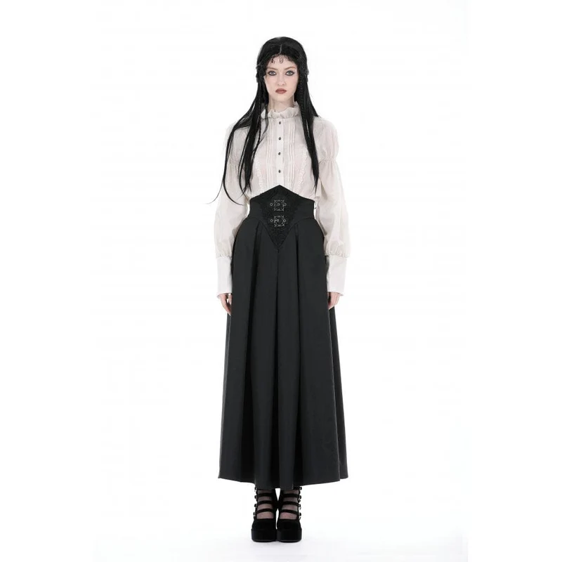 Langer Gothic-Rock mit hoher Taille und Falten für Damen