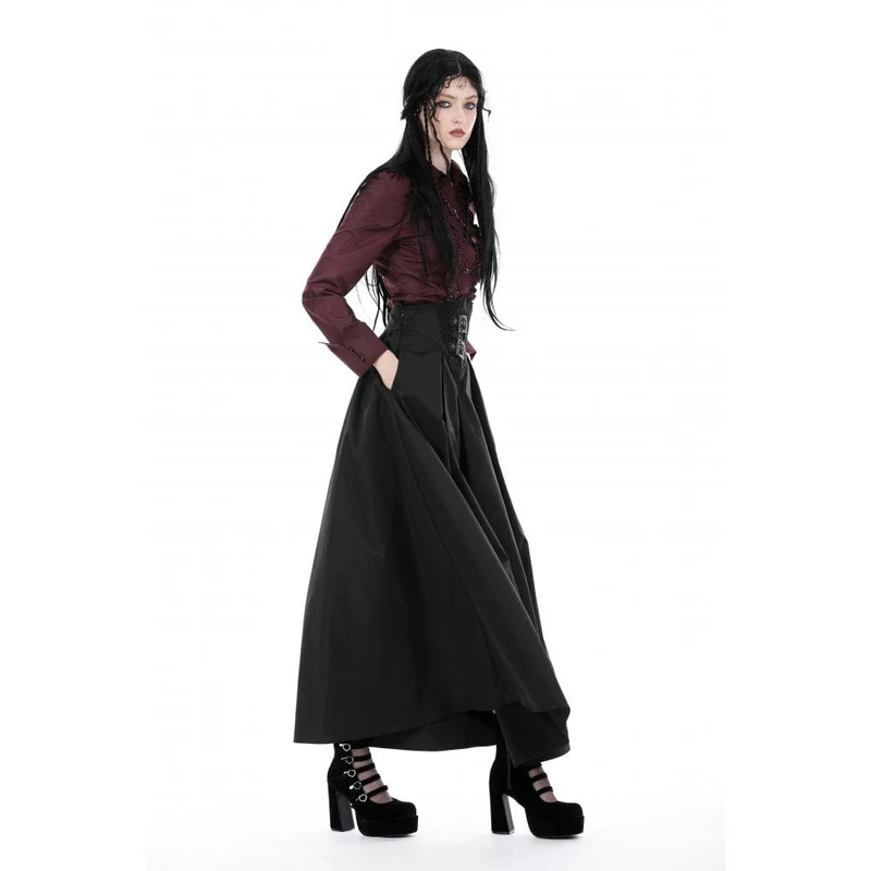 Langer Gothic-Rock mit hoher Taille und Falten für Damen
