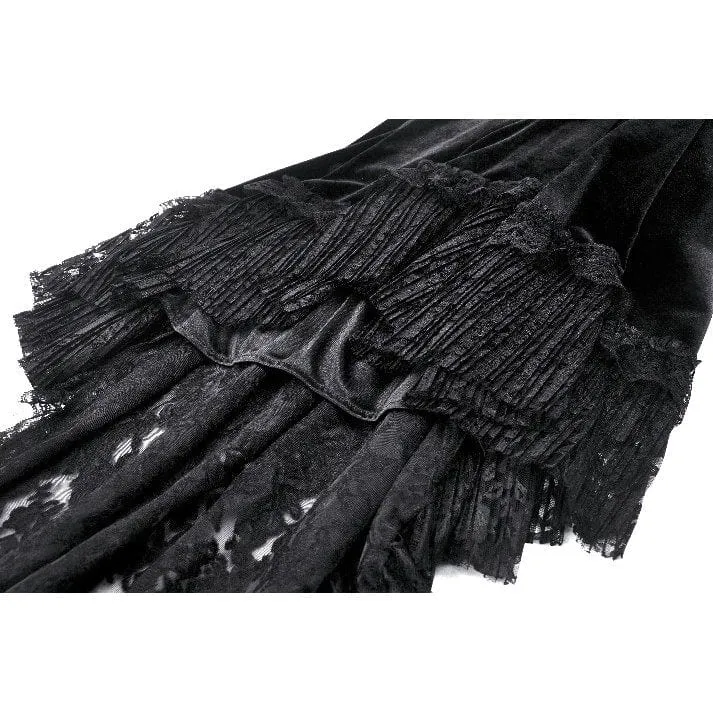 Damen-Gothic-Kleid aus Samt mit hohem/niedrigem Spitzenspleiß