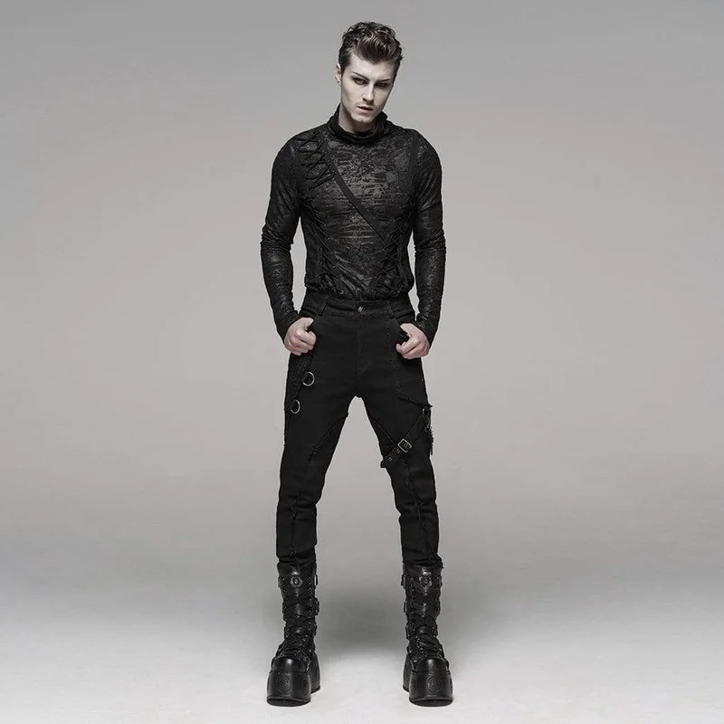 Herren Goth Ripped Straps Röhrenjeans mit Taillenkette