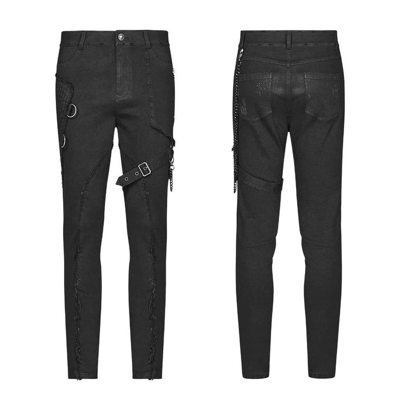 Herren Goth Ripped Straps Röhrenjeans mit Taillenkette