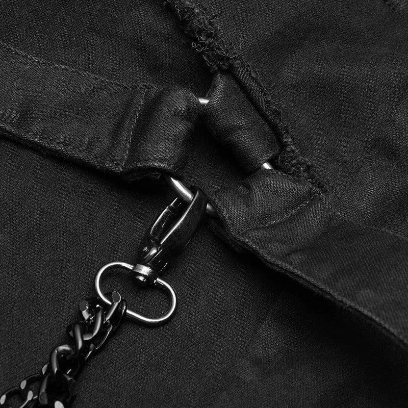 Herren Goth Ripped Straps Röhrenjeans mit Taillenkette