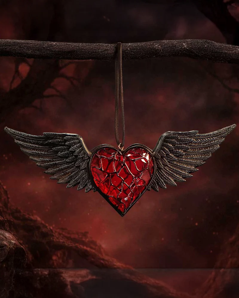 Rotes Herz mit Schwarzen Flügeln Hänge Ornament 6cm
