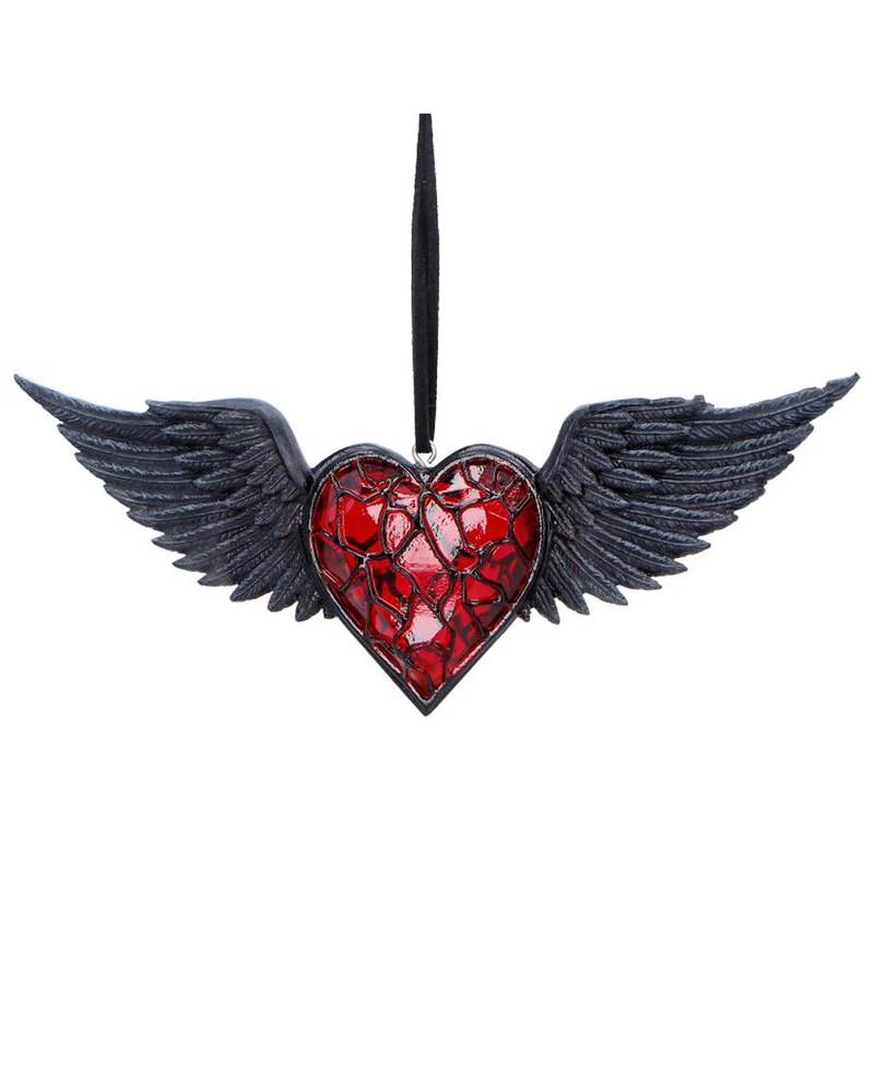 Rotes Herz mit Schwarzen Flügeln Hänge Ornament 6cm