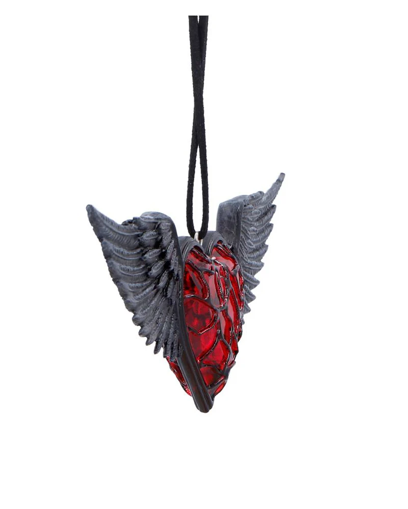 Rotes Herz mit Schwarzen Flügeln Hänge Ornament 6cm