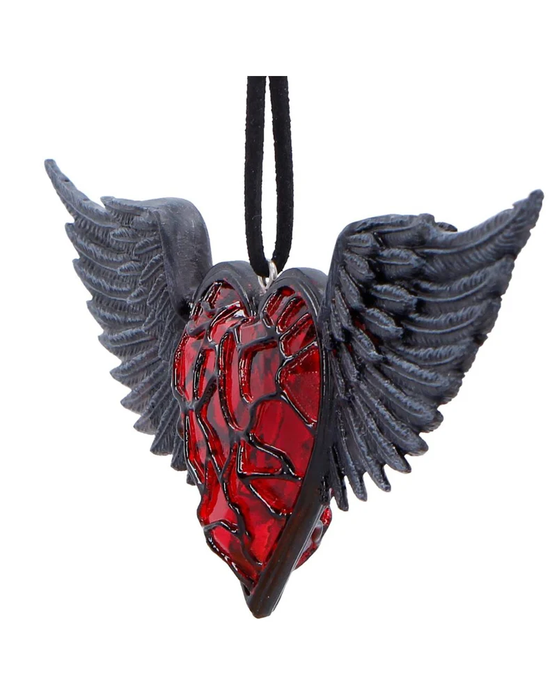 Rotes Herz mit Schwarzen Flügeln Hänge Ornament 6cm