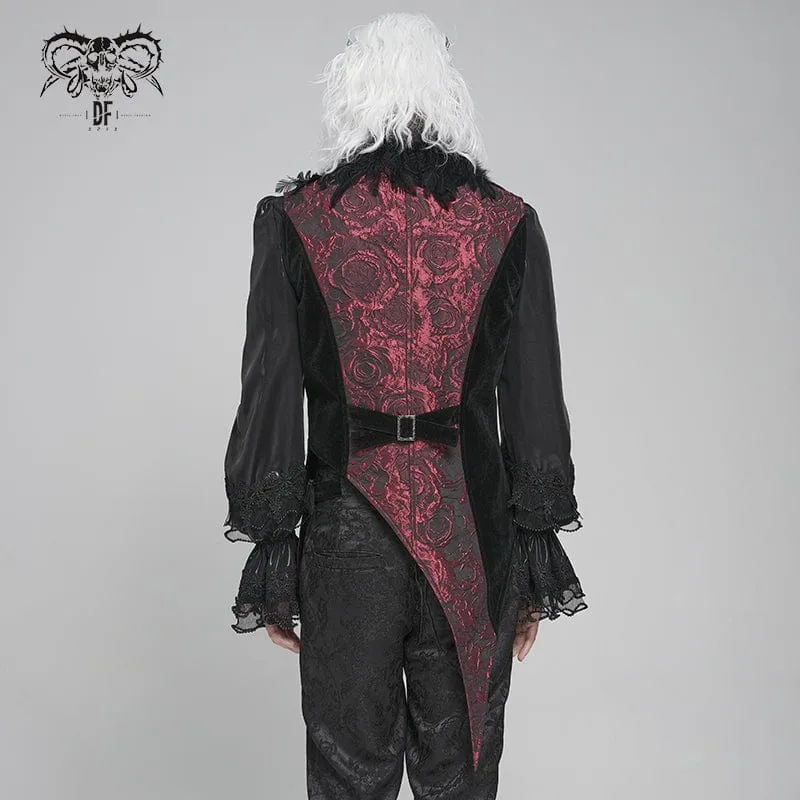 Gothic-Weste für Herren mit unregelmäßigem Rosendruck in Kontrastfarbe und abnehmbarem Feder-Accessoire
