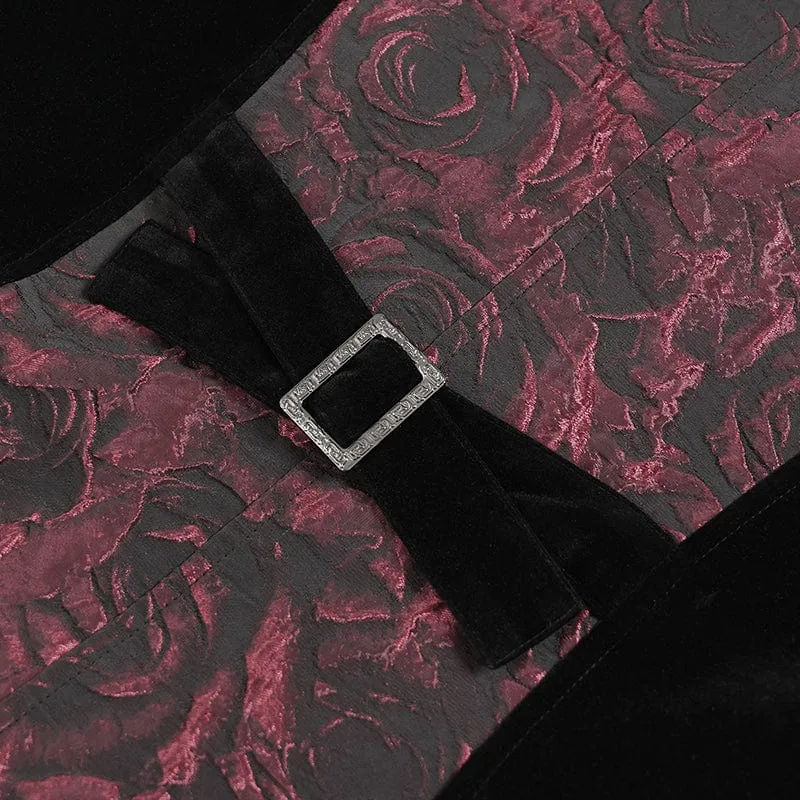 Gothic-Weste für Herren mit unregelmäßigem Rosendruck in Kontrastfarbe und abnehmbarem Feder-Accessoire