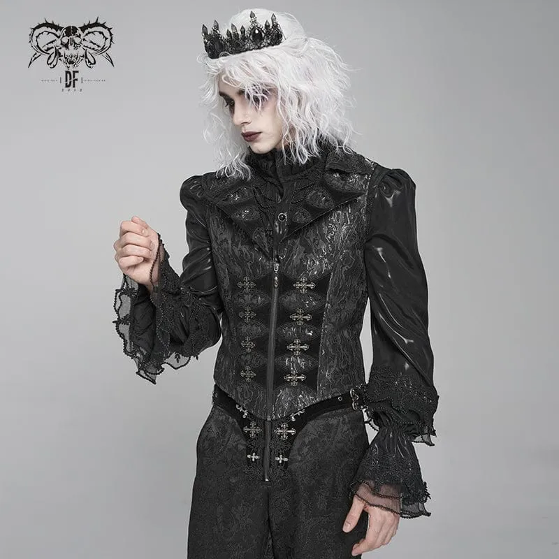 Herrenweste mit Gothic-Print, tiefem Umlegekragen und Schwalbenschwanz