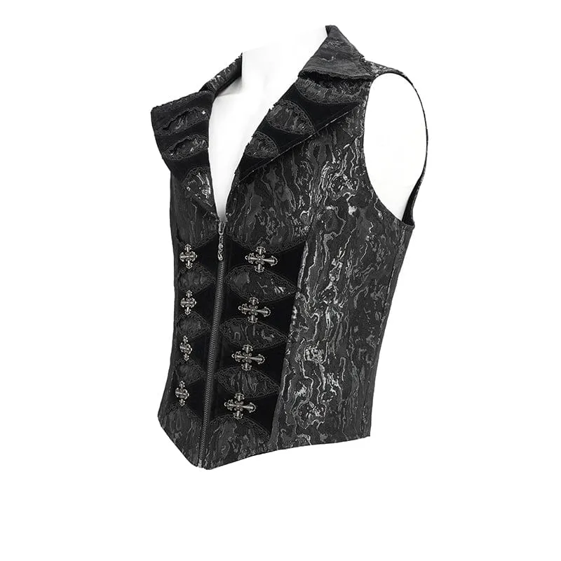 Herrenweste mit Gothic-Print, tiefem Umlegekragen und Schwalbenschwanz