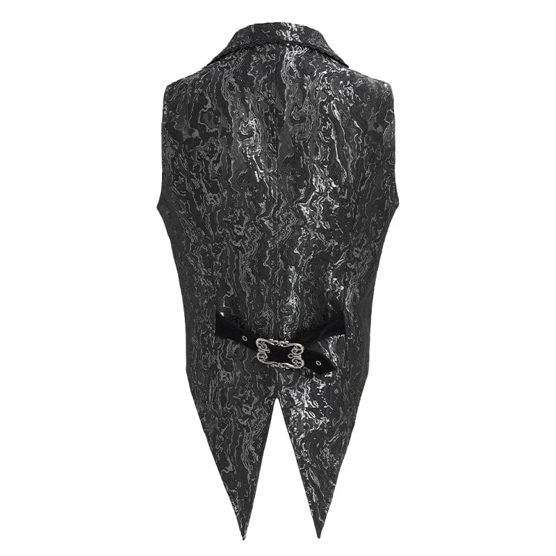 Herrenweste mit Gothic-Print, tiefem Umlegekragen und Schwalbenschwanz