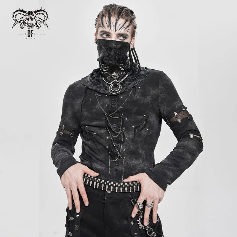 Herrenhemd mit Punk-Ausschnitt und Nietenkette