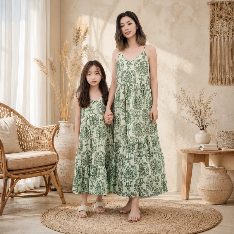 Geblümtes Mutter-Tochter-Kleid