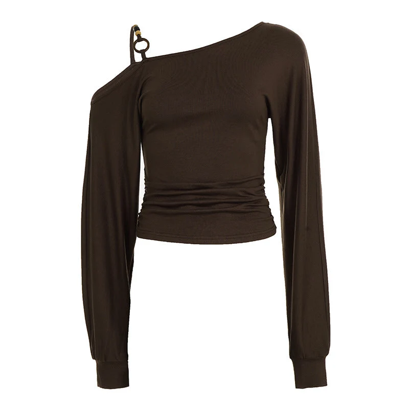 Ruched long sleeve o ring beaded top