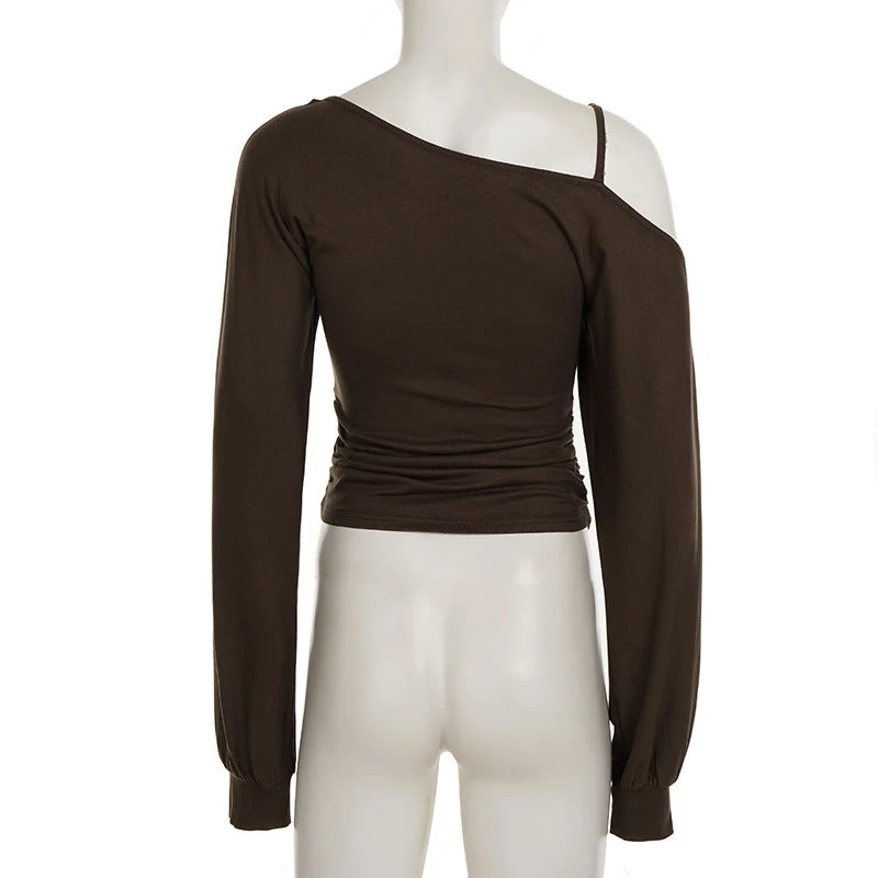 Ruched long sleeve o ring beaded top