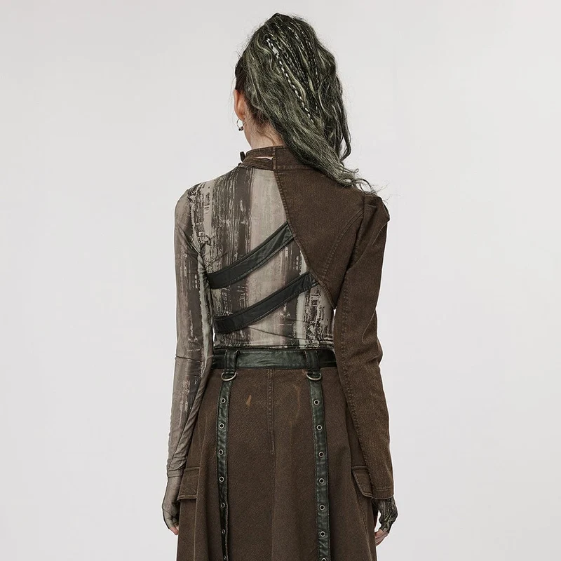 Gothic-Jacke mit Stehkragen und Nietenschnalle für Damen