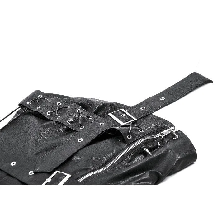 Damen Punk Straps Diagonal Zipper Kunstleder Weste