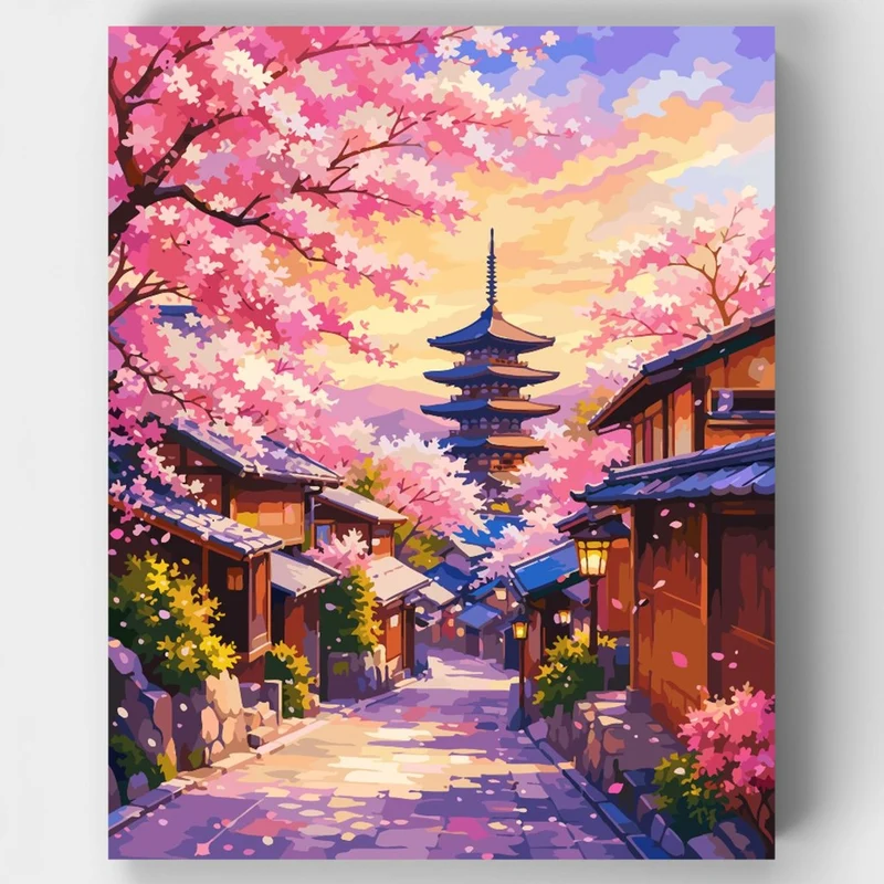 Kyoto Pagoda Sakura Lane - Paint by Numbers Kit