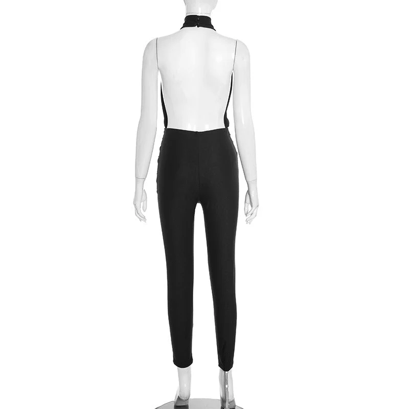 Cut out halter ruched backless jumpsuit