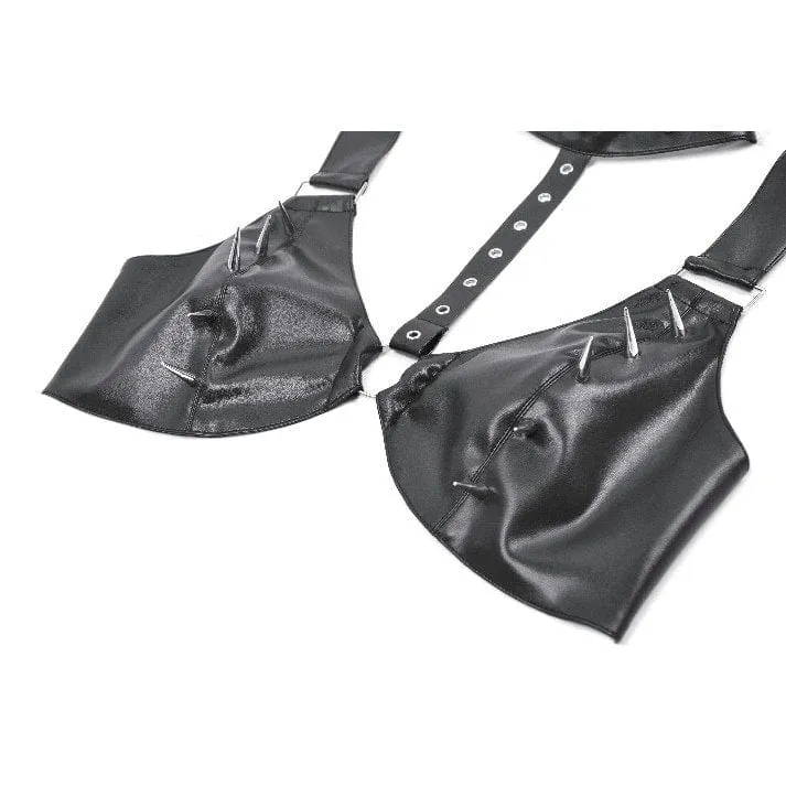 Damen-Bustier aus Kunstleder mit Punk-Nieten