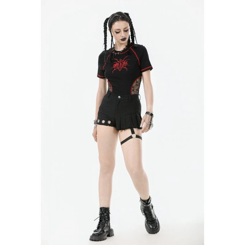 Punk-Shorts mit asymmetrischen Nieten und Beinriemen für Damen