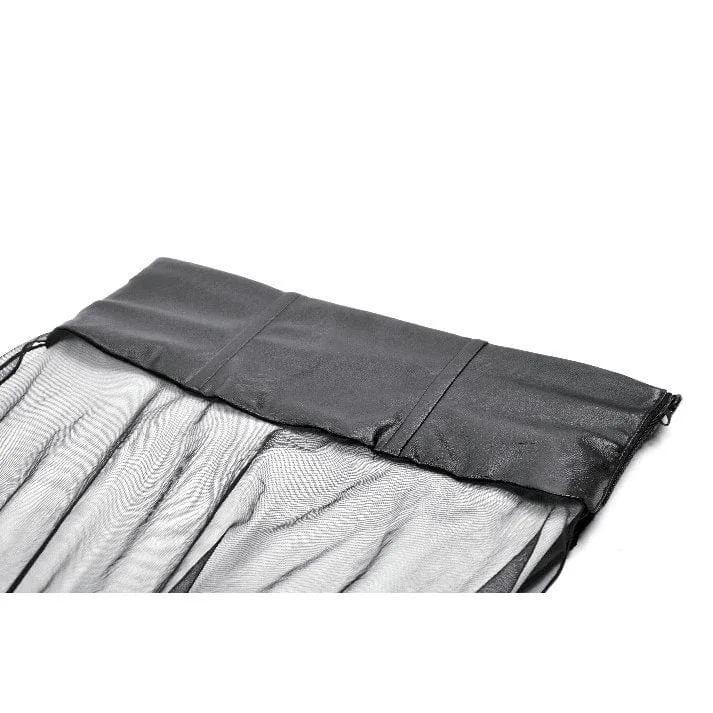 Punk-Maxirock mit hoher Taille und Trägern aus Kunstleder und transparentem Netzstoff für Damen