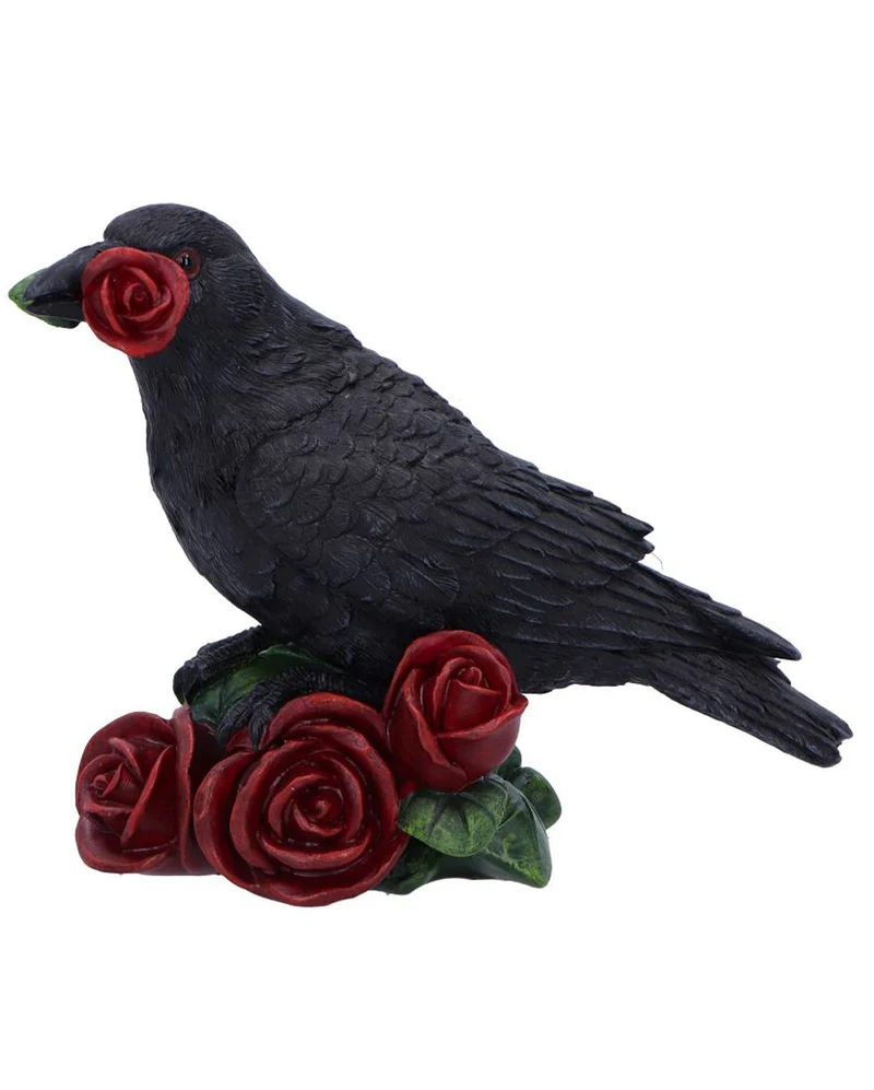 Schwarzer Rabe mit Rosen Figur 14cm