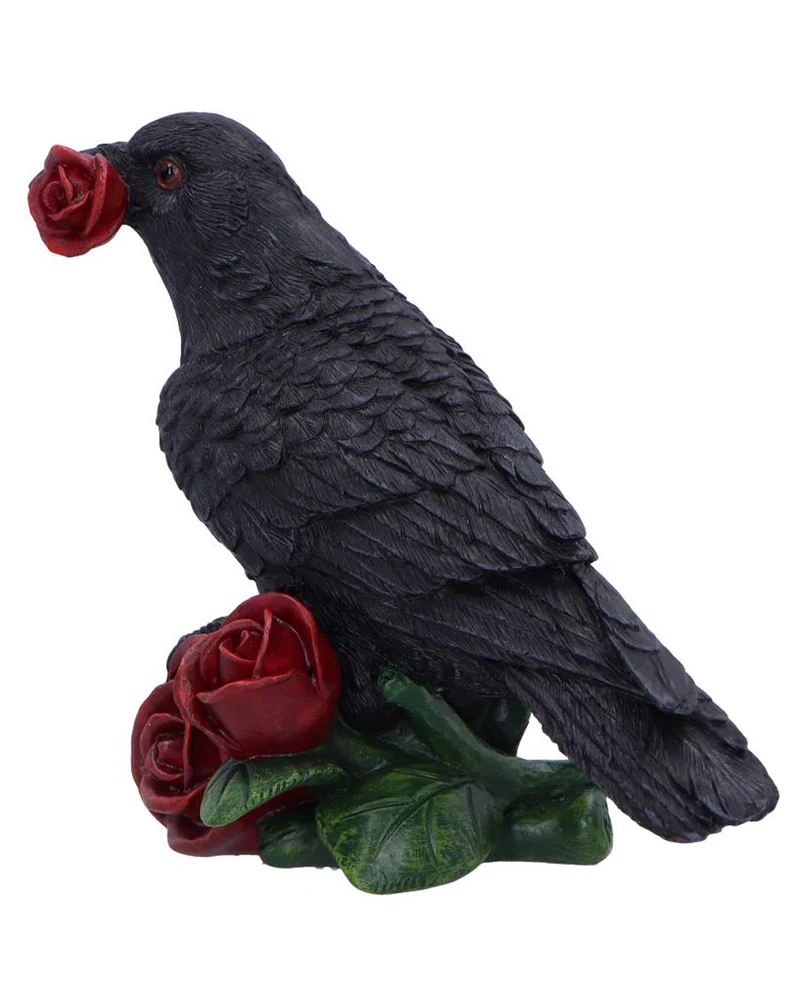 Schwarzer Rabe mit Rosen Figur 14cm