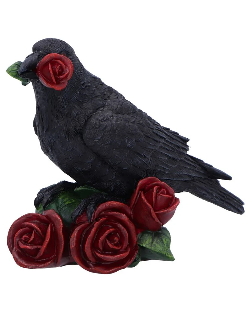 Schwarzer Rabe mit Rosen Figur 14cm