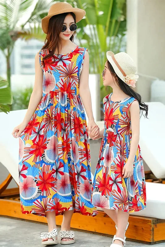 Mutter Tochter Kleid Rot