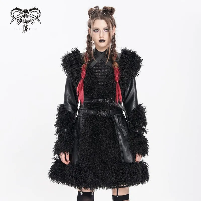 Damen Punk-Plüsch-Spleißmantel mit Schnallenriemen