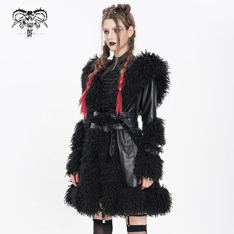 Damen Punk-Plüsch-Spleißmantel mit Schnallenriemen