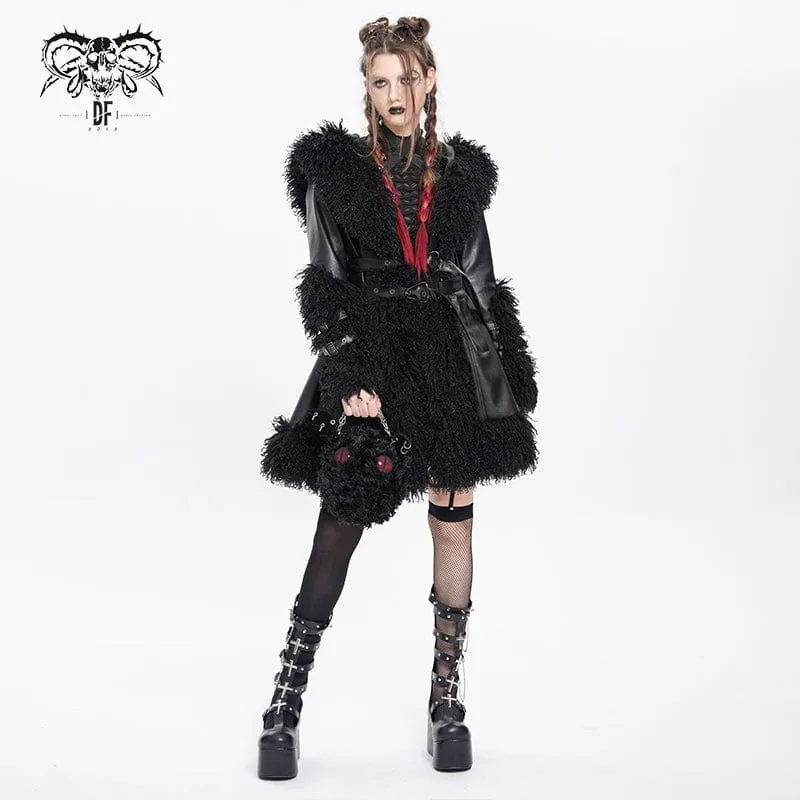 Damen Punk-Plüsch-Spleißmantel mit Schnallenriemen