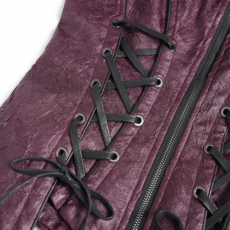 Damen Punk Pentagramm Schnalle Riemen Schnürjacke Rot