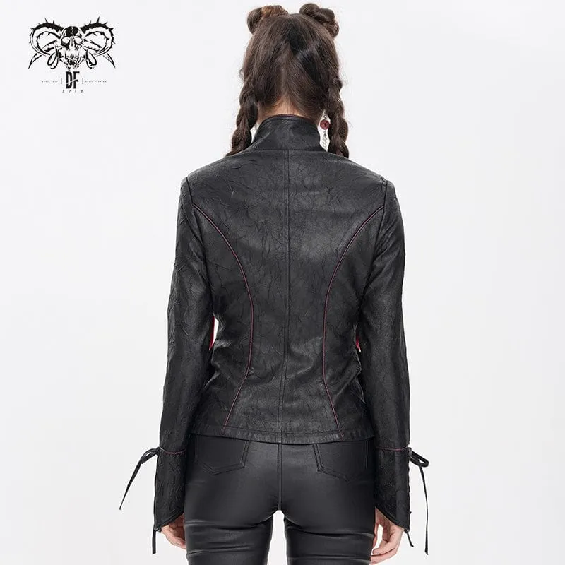Damen Punk Pentagramm Schnalle Riemen Schnürjacke Schwarz
