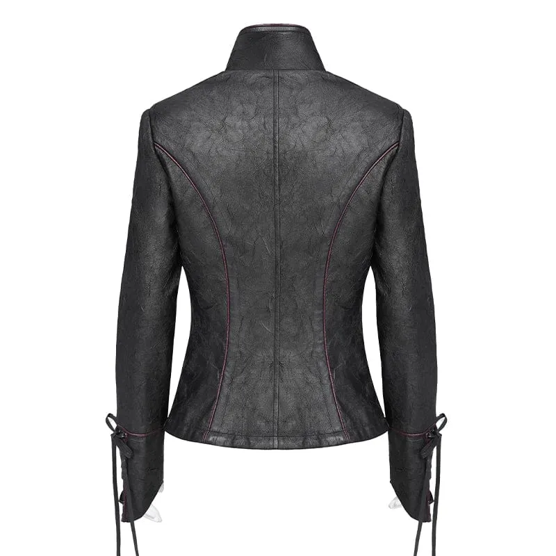 Damen Punk Pentagramm Schnalle Riemen Schnürjacke Schwarz