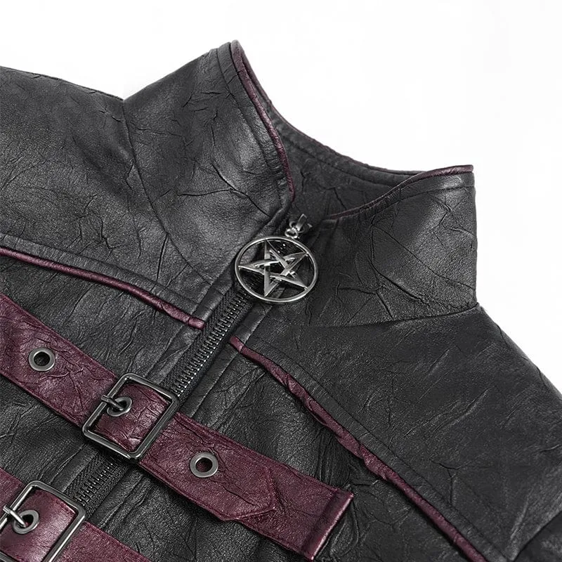 Damen Punk Pentagramm Schnalle Riemen Schnürjacke Schwarz