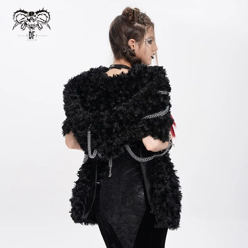 Flauschiger Gothic-Umhang mit Kettenkapuze für Damen