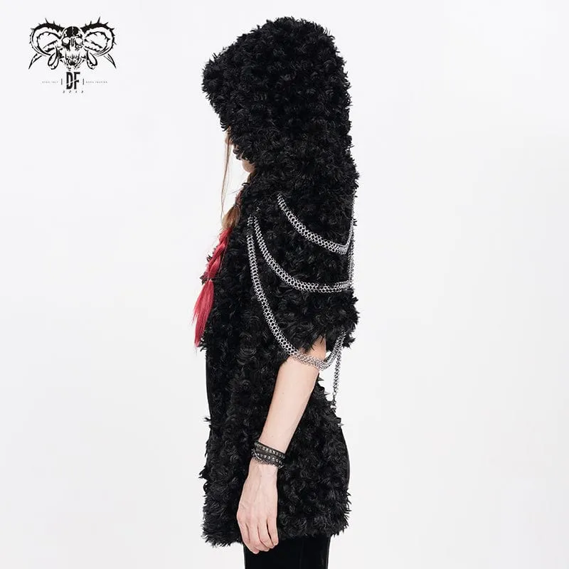 Flauschiger Gothic-Umhang mit Kettenkapuze für Damen