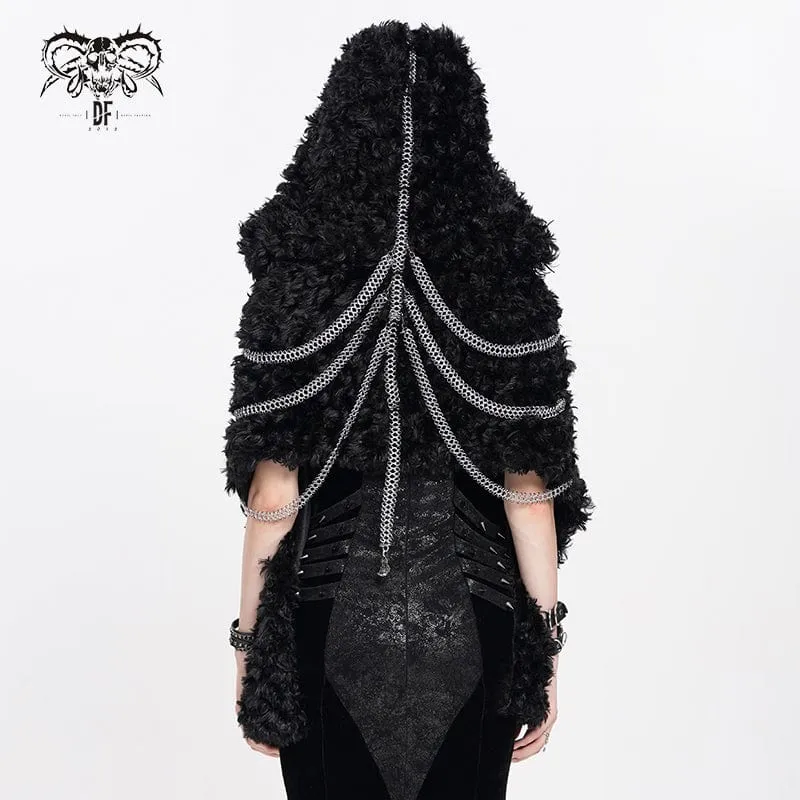 Flauschiger Gothic-Umhang mit Kettenkapuze für Damen