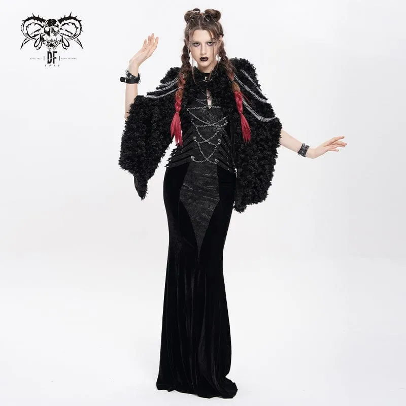Flauschiger Gothic-Umhang mit Kettenkapuze für Damen