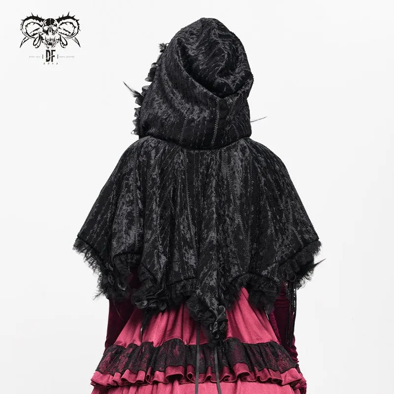 Gothic-Cape mit Kapuze und floralem Spitzensaum für Damen