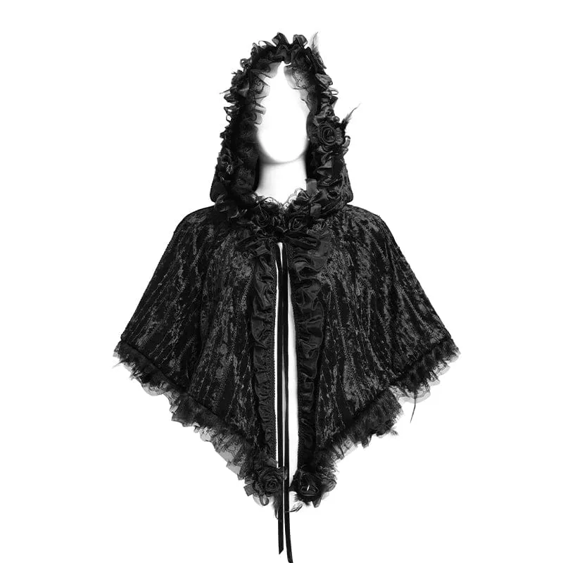 Gothic-Cape mit Kapuze und floralem Spitzensaum für Damen