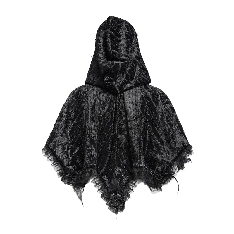 Gothic-Cape mit Kapuze und floralem Spitzensaum für Damen