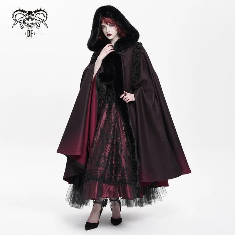 Gothic-Umhang mit Blumenstickerei und Farbverlauf für Damen