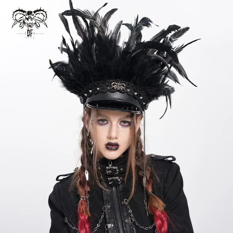 Damen Punk Skull Federkettenhut