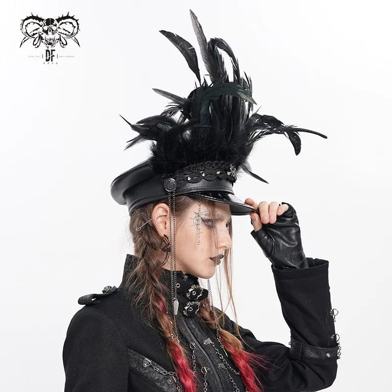 Damen Punk Skull Federkettenhut
