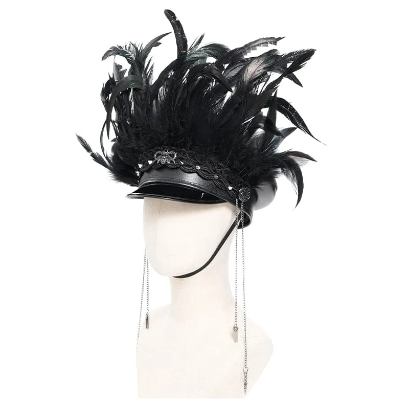 Damen Punk Skull Federkettenhut