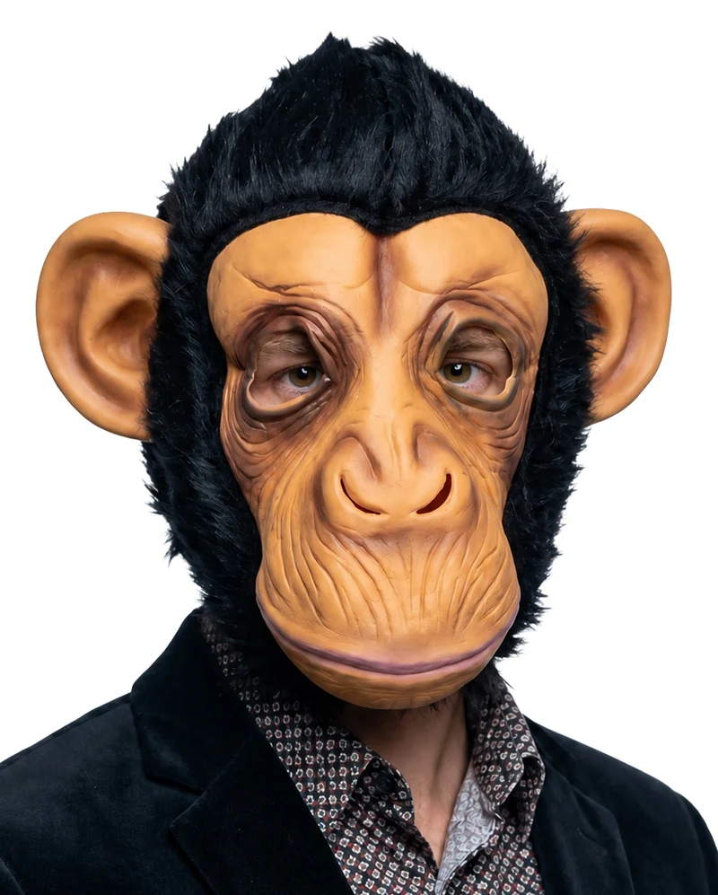 Schimpansen Maske mit Schwarzem Kunstfell