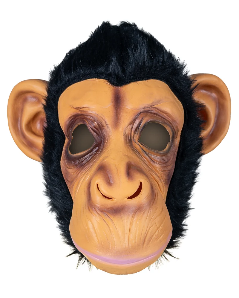 Schimpansen Maske mit Schwarzem Kunstfell